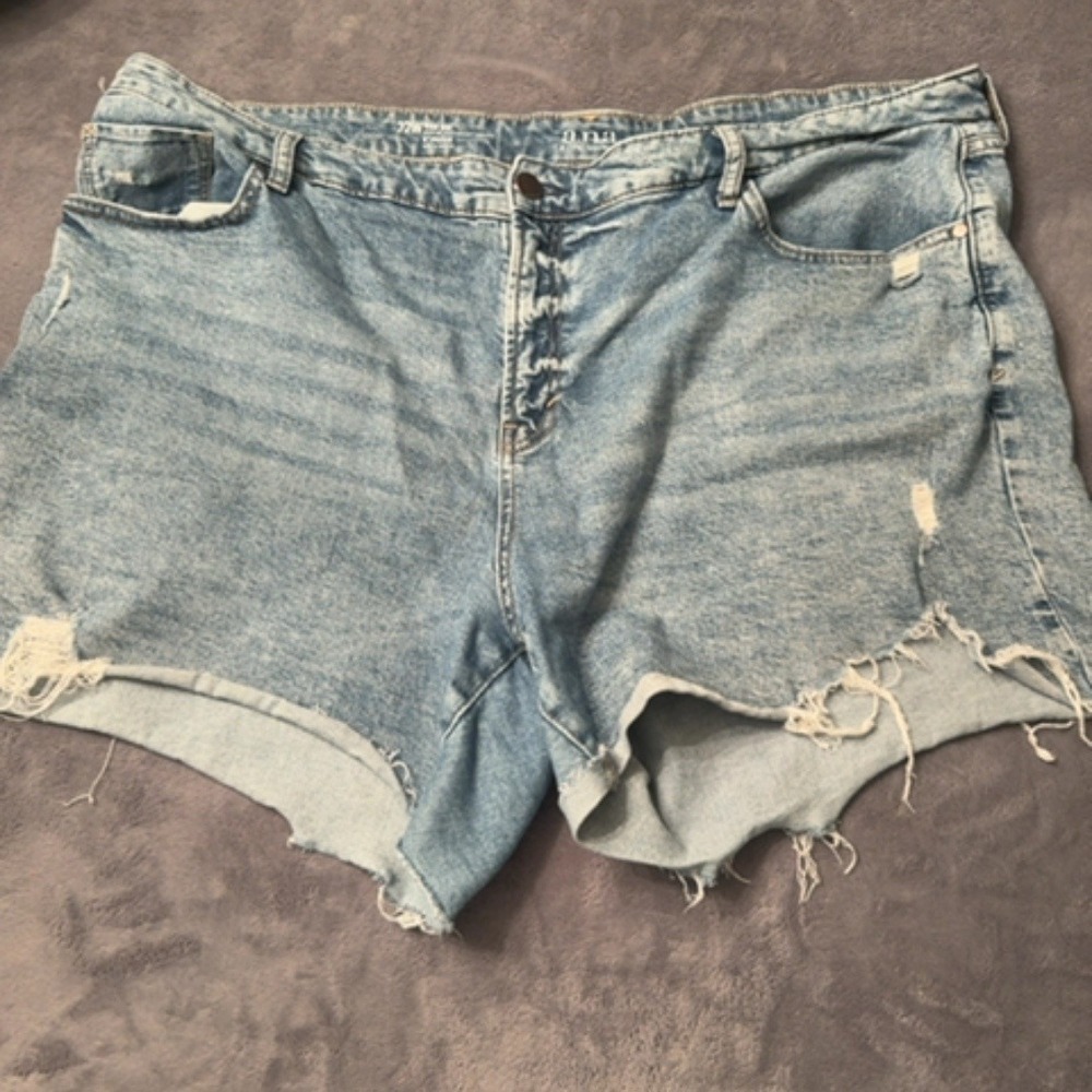 a.n.a Denim Shorts Women 22W Blue High Rise Boyfriend Distressed Raw Hem
